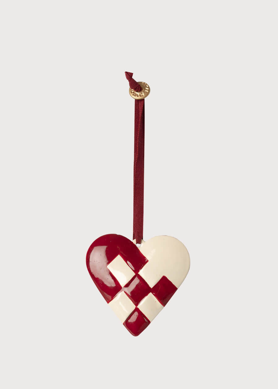 Hand Painted Braided Heart Christmas Ornament in Red Toys  from Pepa London US