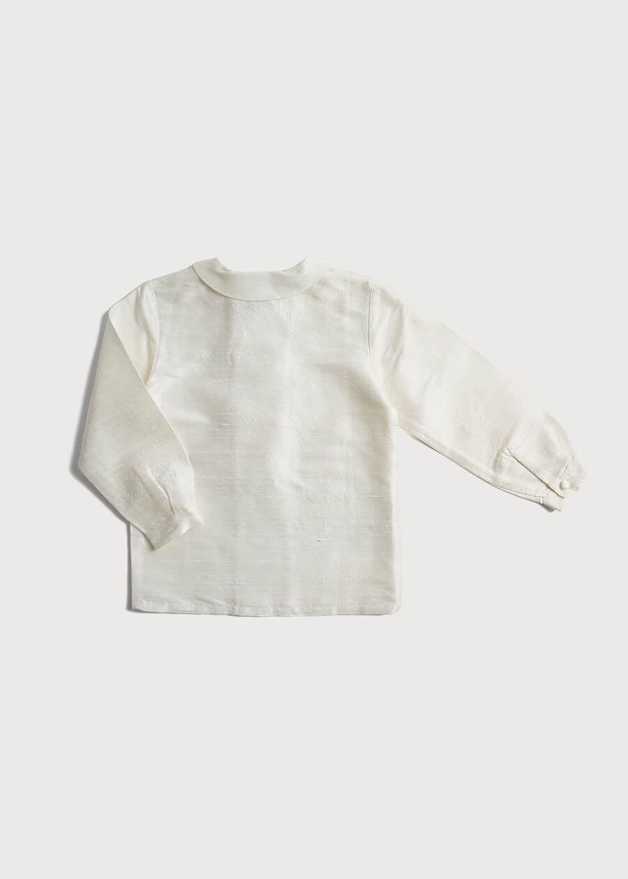 Boy's white double-breasted Peter Pan collar silk shirt (12mths-10yrs) Shirts  from Pepa London US
