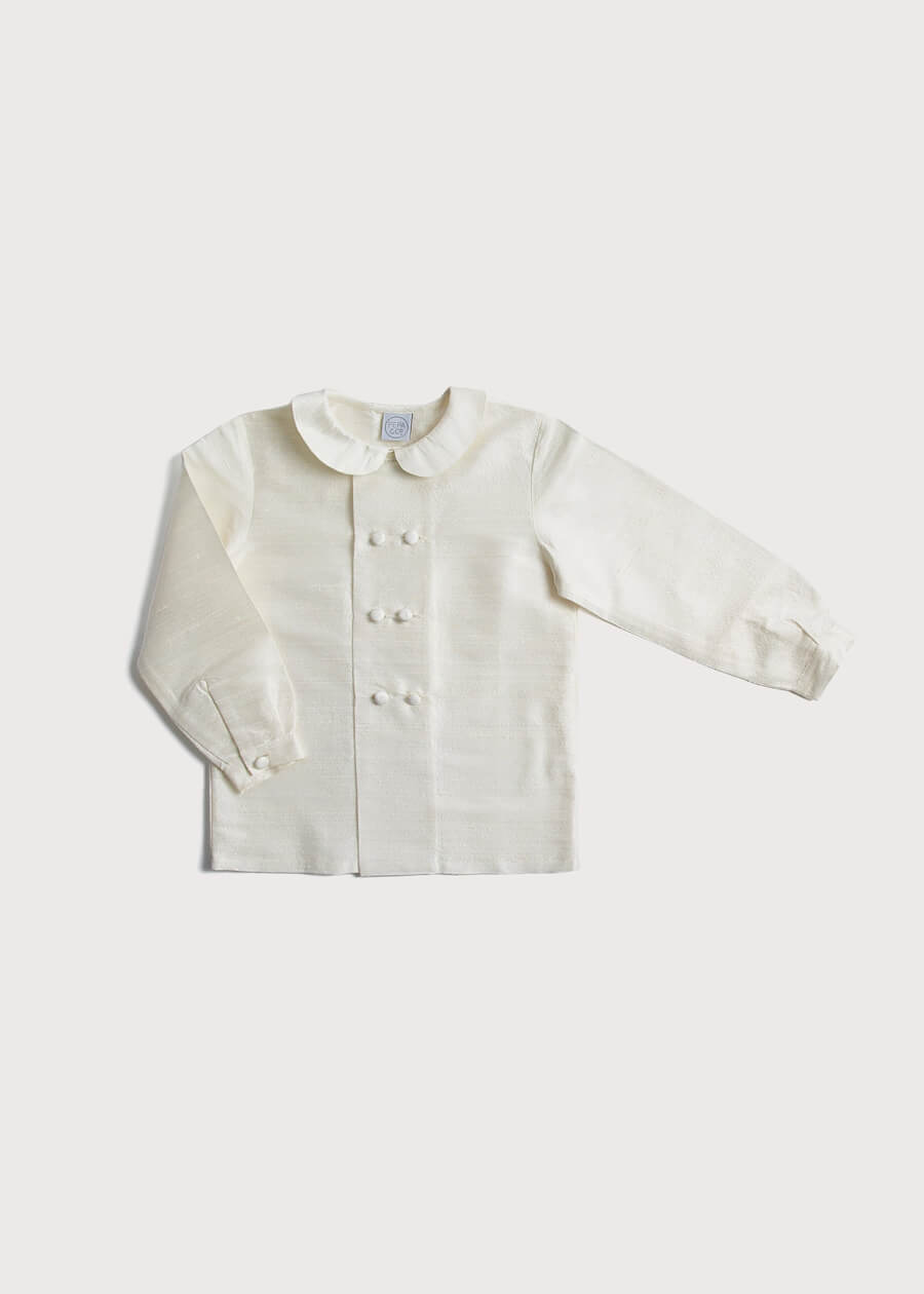 Boy's white double-breasted Peter Pan collar silk shirt (12mths-10yrs) Shirts  from Pepa London US