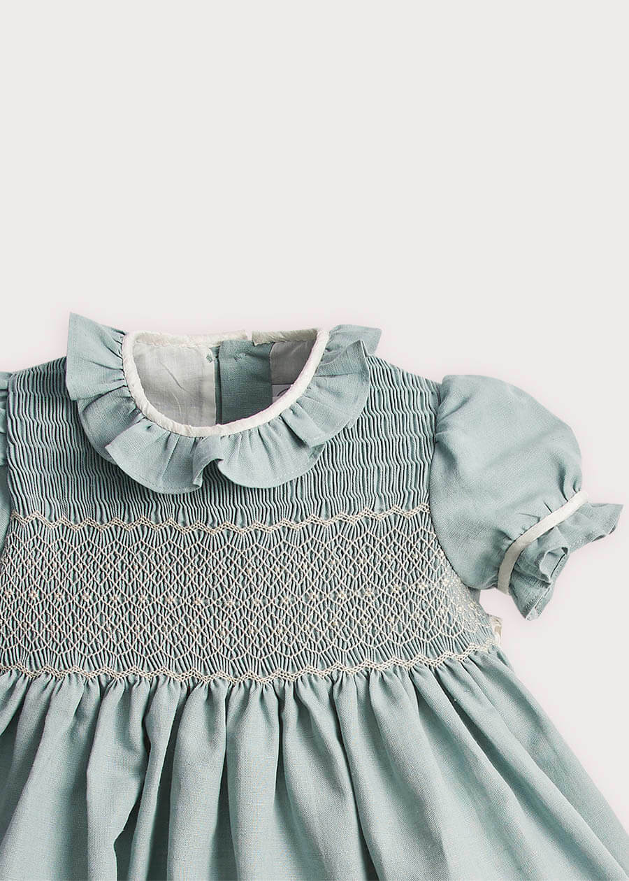 Hand Smocked Flower Girl Occasion Dress in Teal & Ivory (12mths-8yrs) Dresses from Pepa London US