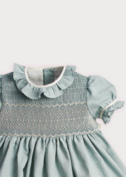 Hand Smocked Flower Girl Occasion Dress in Teal & Ivory (12mths-8yrs) Dresses from Pepa London US