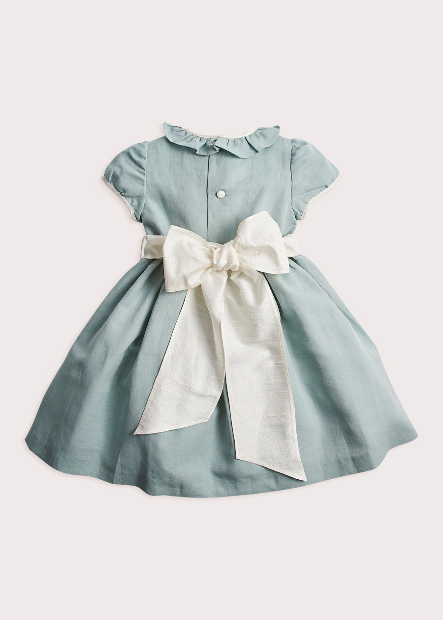 Teal Flower Girl Occasion Dress with Ivory Sash (12mths-10yrs) Dresses from Pepa London US