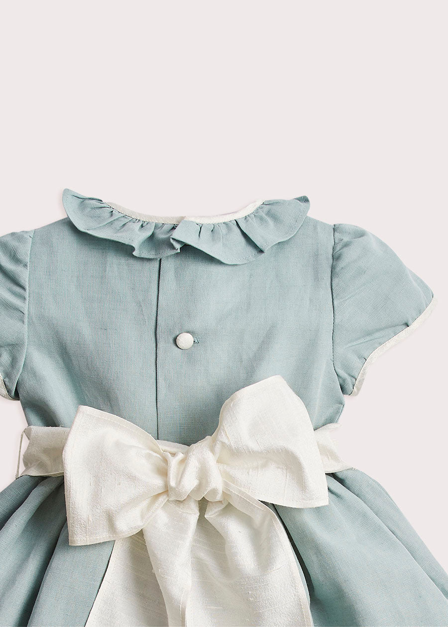 Teal Flower Girl Occasion Dress with Ivory Sash (12mths-10yrs) Dresses from Pepa London US
