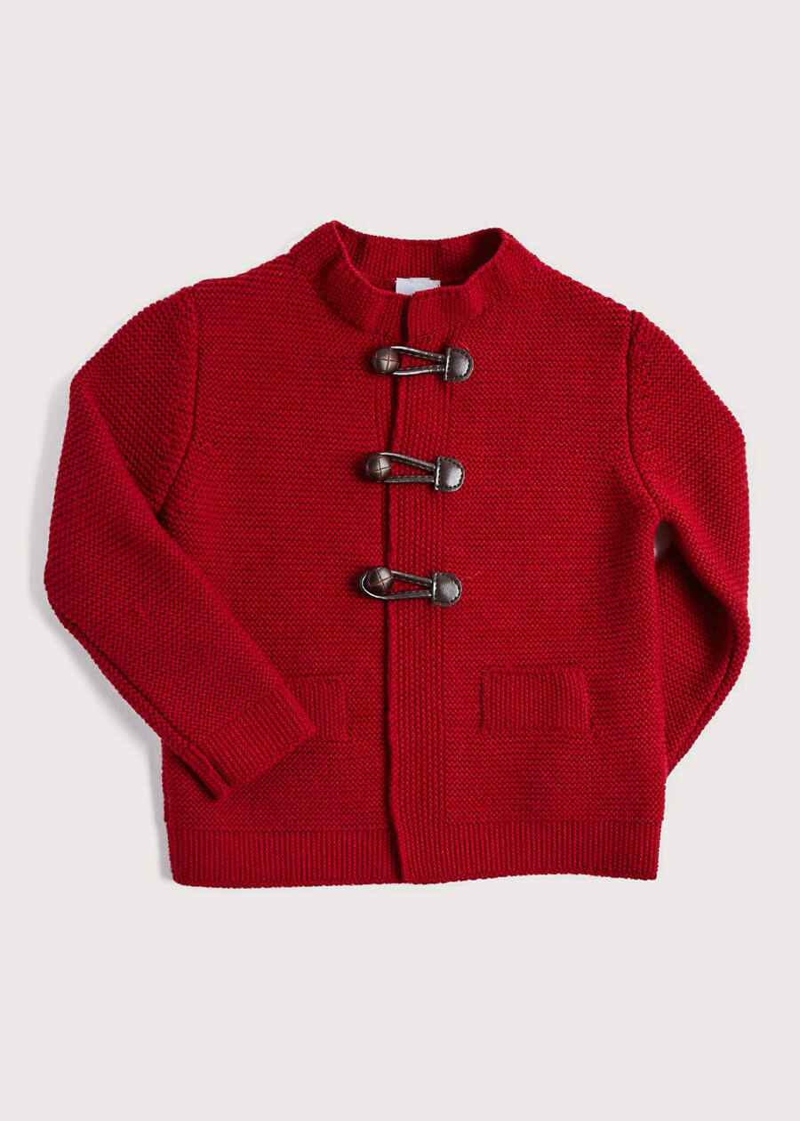 Toggle Fastening Knitted Cardigan in Red (12mths-10yrs) KNITWEAR from Pepa London