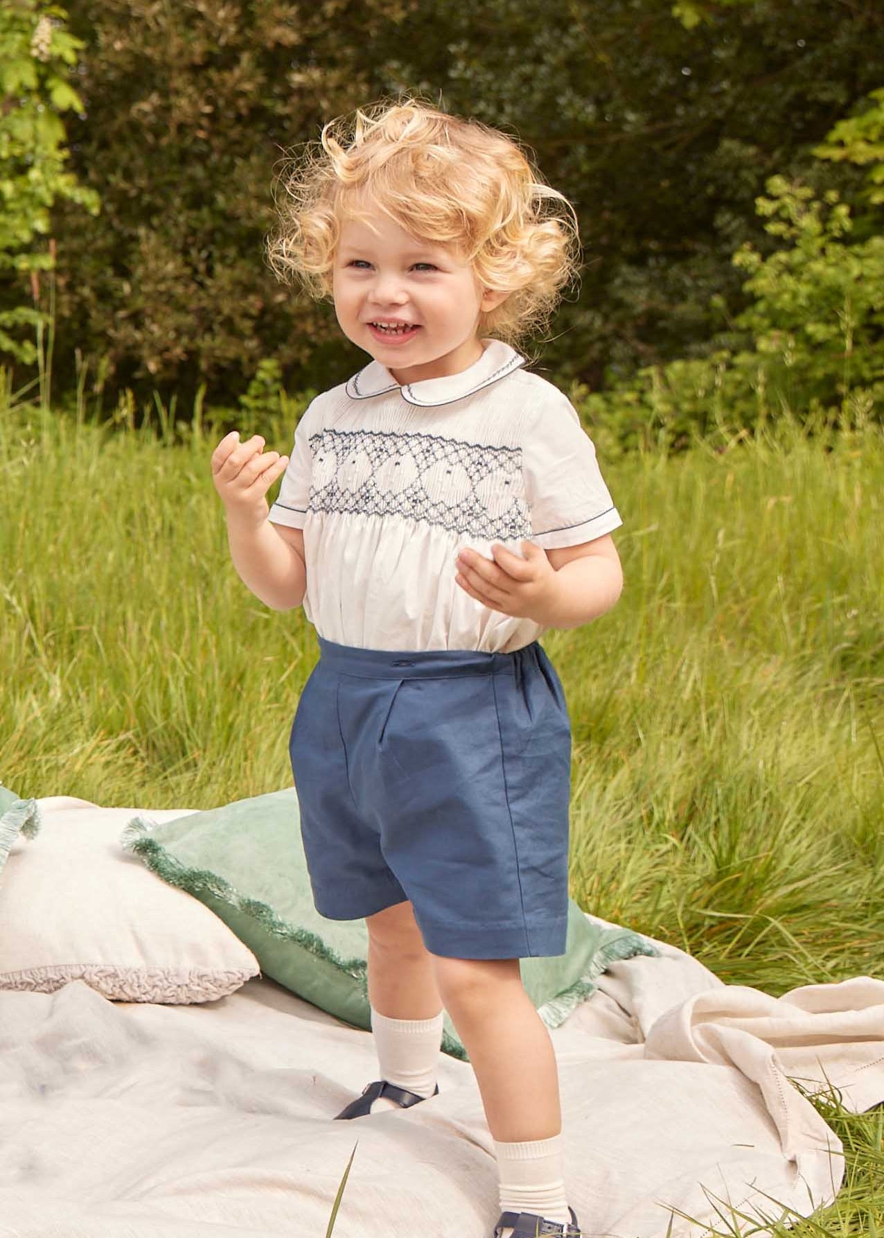 The French Blue Hand Smocked Two-Piece Set Baby Boy Look Look  from Pepa London US