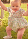 Cordelia Floral Hand-Smocked Short Sleeve Romper in Pink Made with Liberty Fabric (3m-2yrs) ROMPERS from Pepa London US
