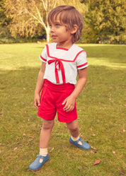 Mariner Collar Short Sleeve Two Piece Set in Red (12mths-6yrs) TWO PIECE SETS from Pepa London US