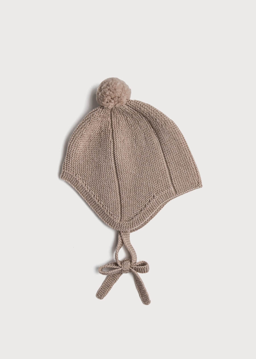Knitted Merino Wool Winter Bonnet in Oatmeal (S-L) Knitted Accessories  from Pepa London US