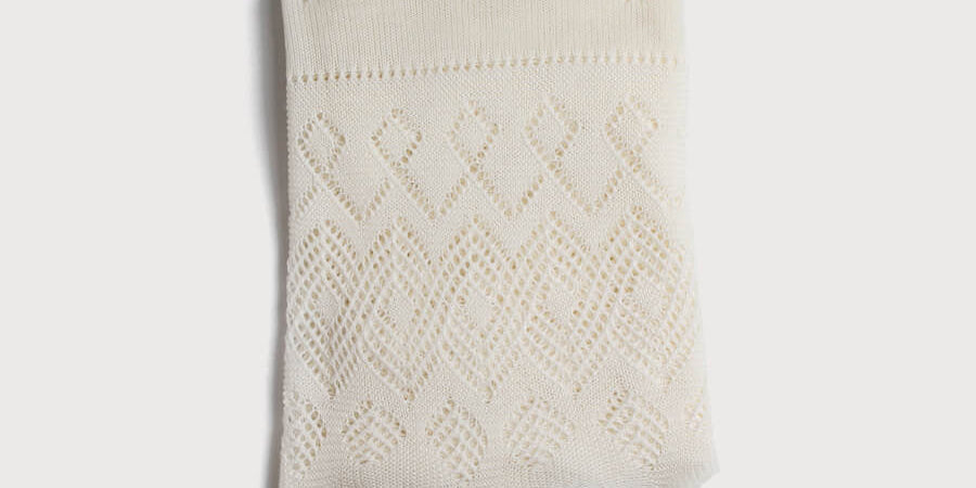 Intricate Openwork Fine Merino Wool Shawl in Cream Knitted Accessories from Pepa London US