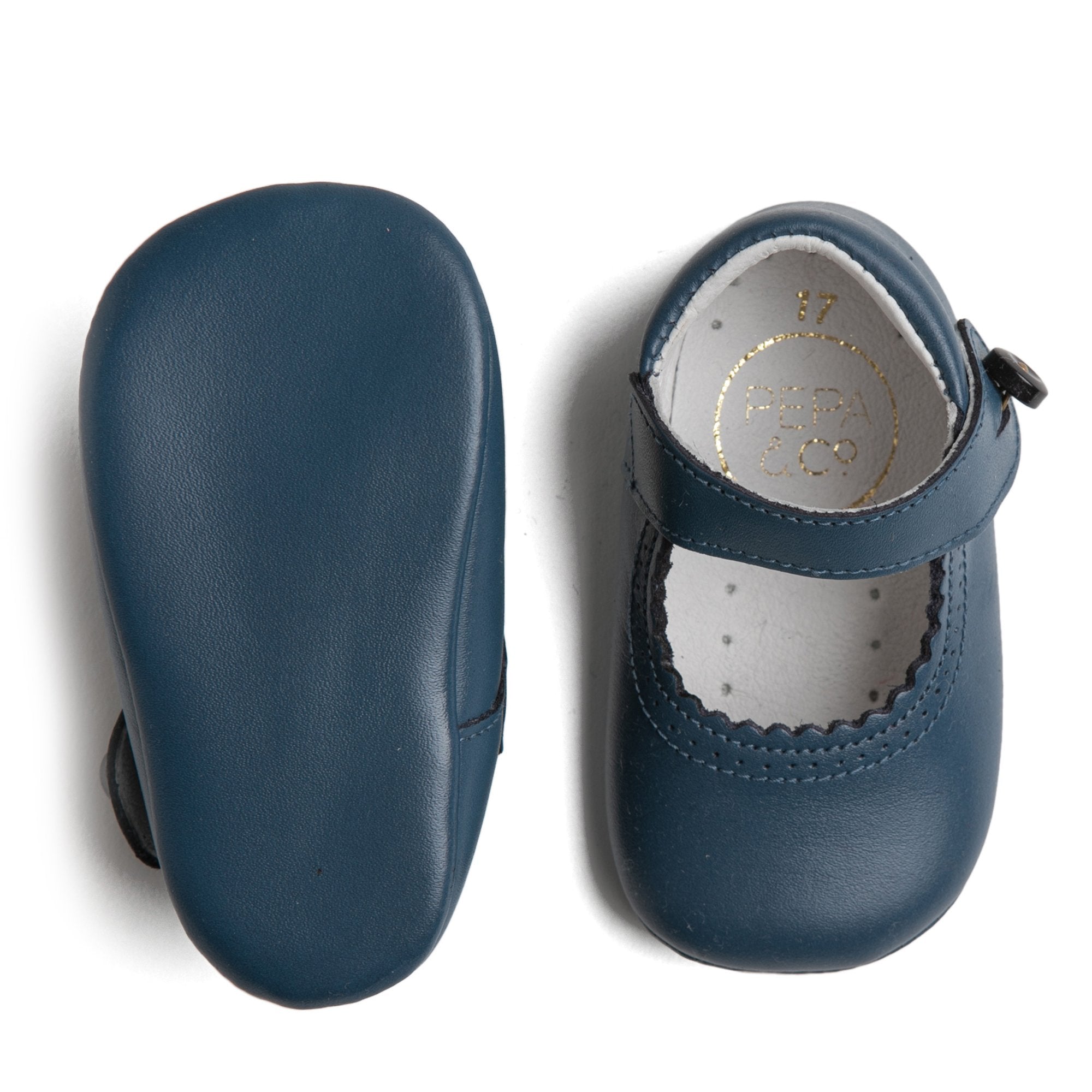 Mary Jane Leather Pram Shoes in French Blue (17-20EU) SHOES from Pepa London US