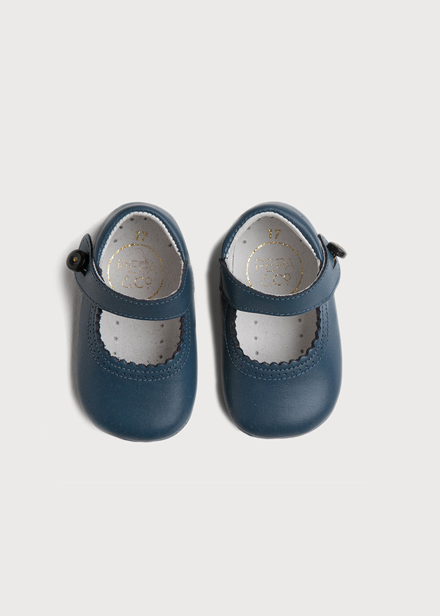 Leather Mary Jane Pram Shoes in Classic Blue (17-20EU) Shoes  from Pepa London