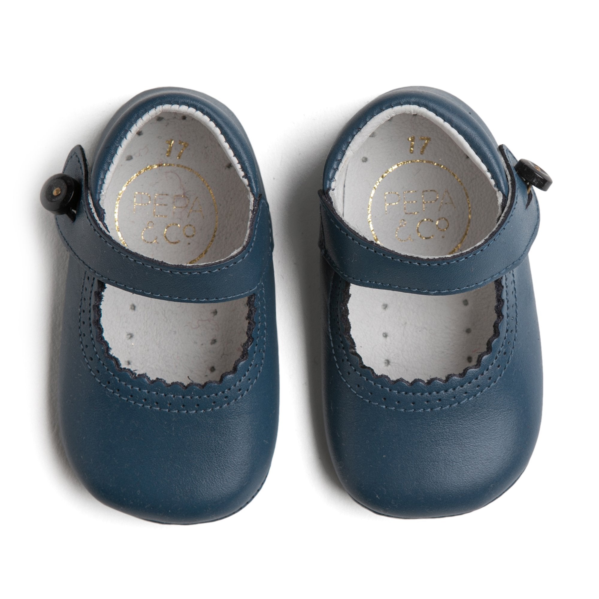 Mary Jane Leather Pram Shoes in French Blue (17-20EU) SHOES from Pepa London US