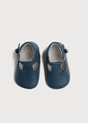 Leather T-Bar Pram Shoes in Classic Blue (17-20EU) Shoes from Pepa London US