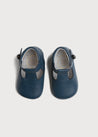 Leather T-Bar Pram Shoes in Classic Blue (17-20EU) Shoes  from Pepa London US