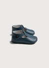 Leather T-Bar Pram Shoes in Classic Blue (17-20EU) Shoes from Pepa London US