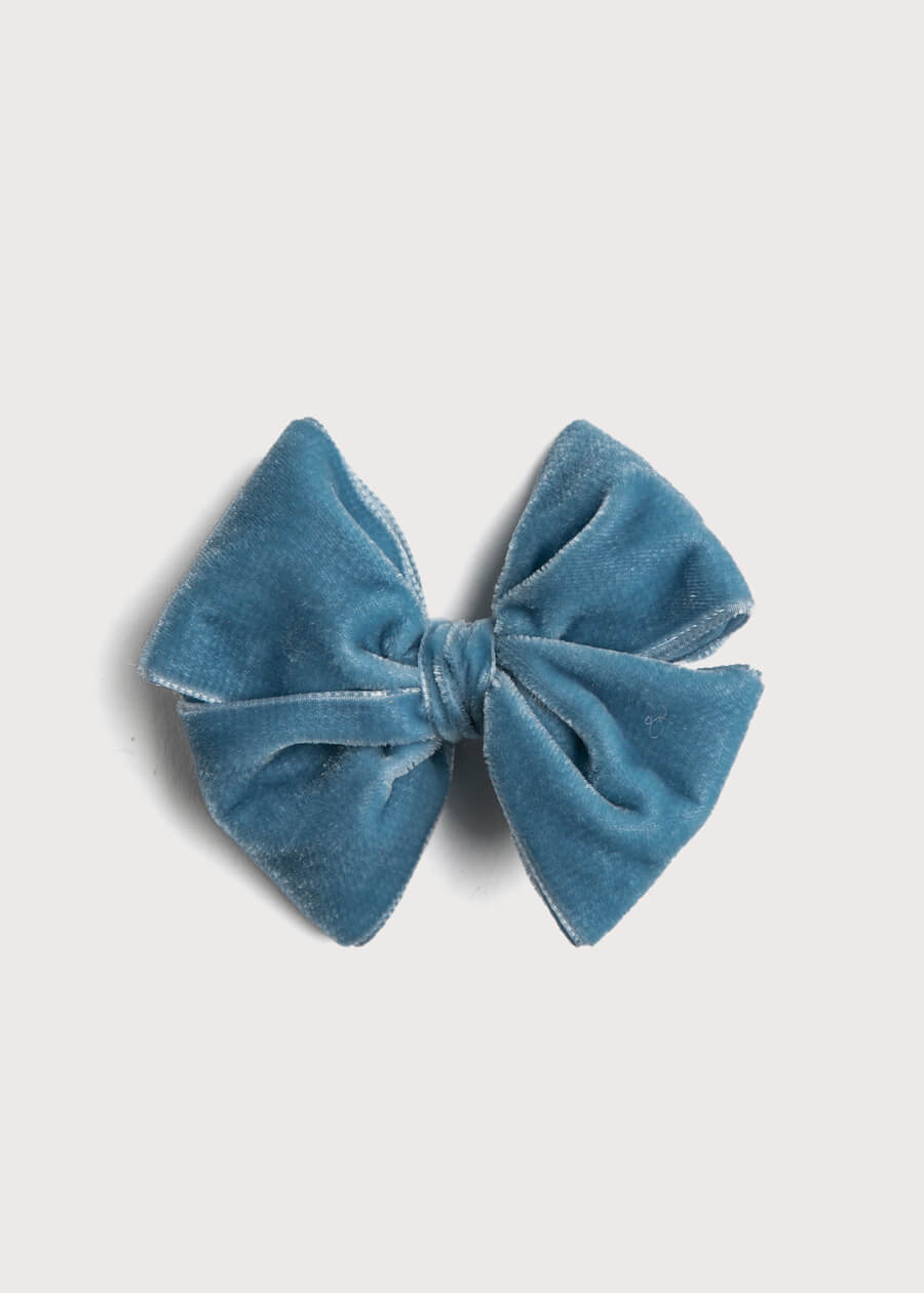Velvet Big-Bow Clip in Blue HAIR ACCESSORIES from Pepa London US