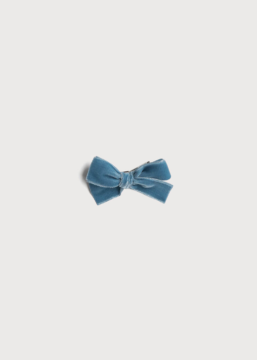 Velvet Medium-Bow Clip in Blue HAIR ACCESSORIES from Pepa London