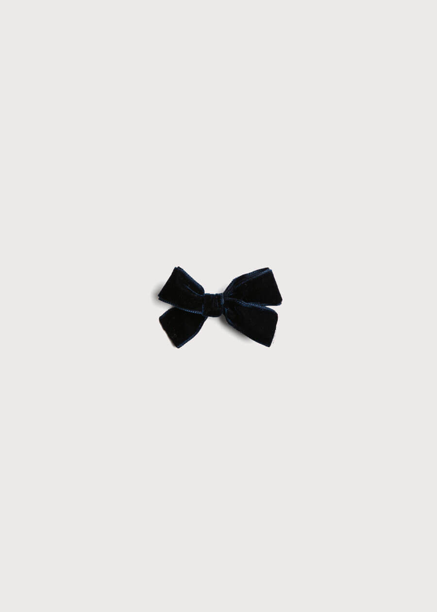 Velvet Medium-Bow Clip in Navy HAIR ACCESSORIES from Pepa London
