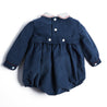 Blue Hand Smocked Corduroy Romper Rompers  from Pepa London US