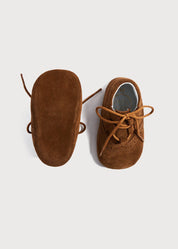 Suede Oxford Pram Booties in Brown (17-20EU) SHOES from Pepa London US