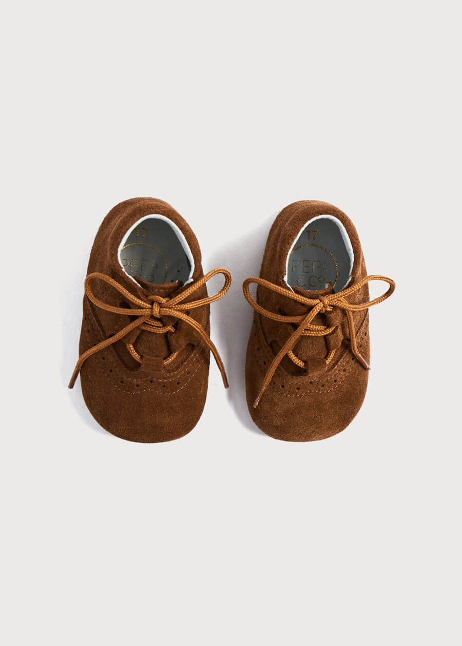 Suede Oxford Pram Booties in Brown (17-20EU) SHOES from Pepa London
