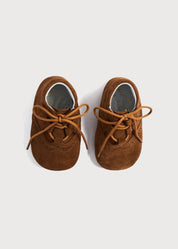 Suede Oxford Pram Booties in Brown (17-20EU) SHOES from Pepa London US