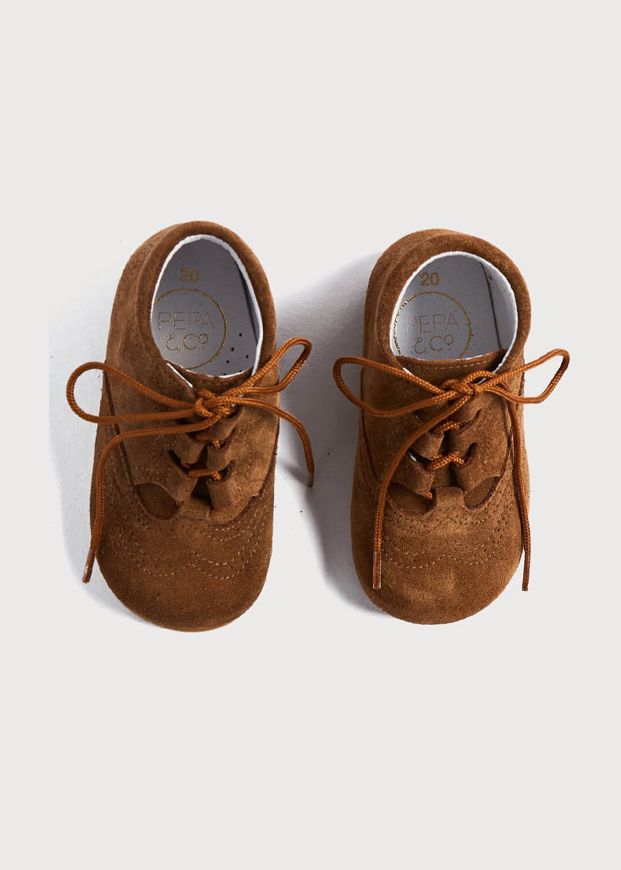 Suede Oxford Baby Booties in Brown (20-24EU) Shoes from Pepa London US