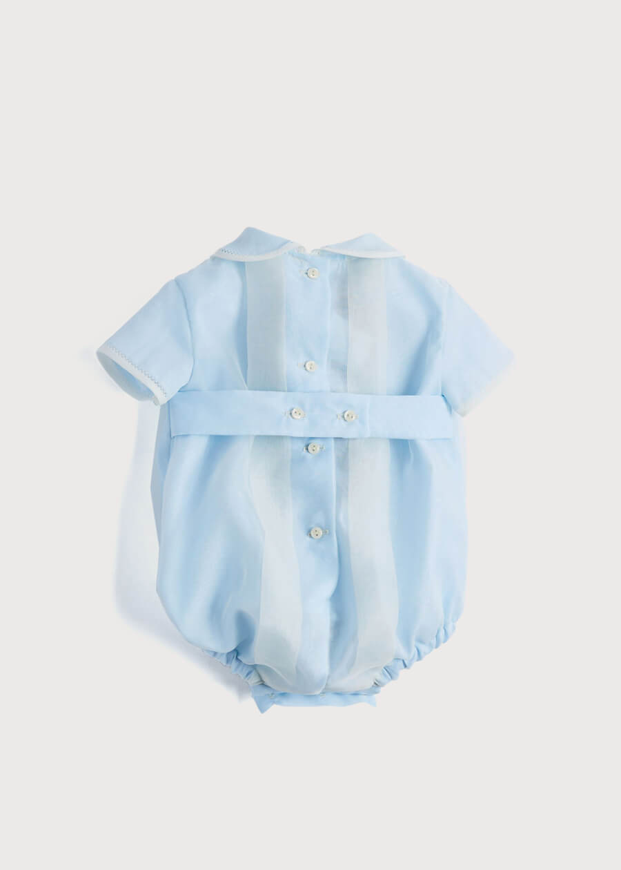 Light Blue Panelled Christening Romper (3mths-2yrs) ROMPERS from Pepa London US