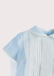Light Blue Panelled Christening Romper (3mths-2yrs) Rompers from Pepa London US