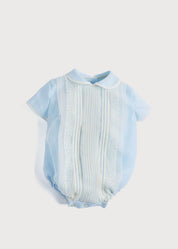 Light Blue Panelled Christening Romper (3mths-2yrs) Rompers from Pepa London US