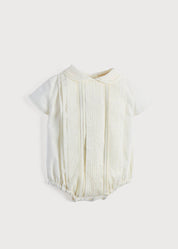 Ivory Panelled Christening Romper (3mths-2yrs) Rompers from Pepa London US