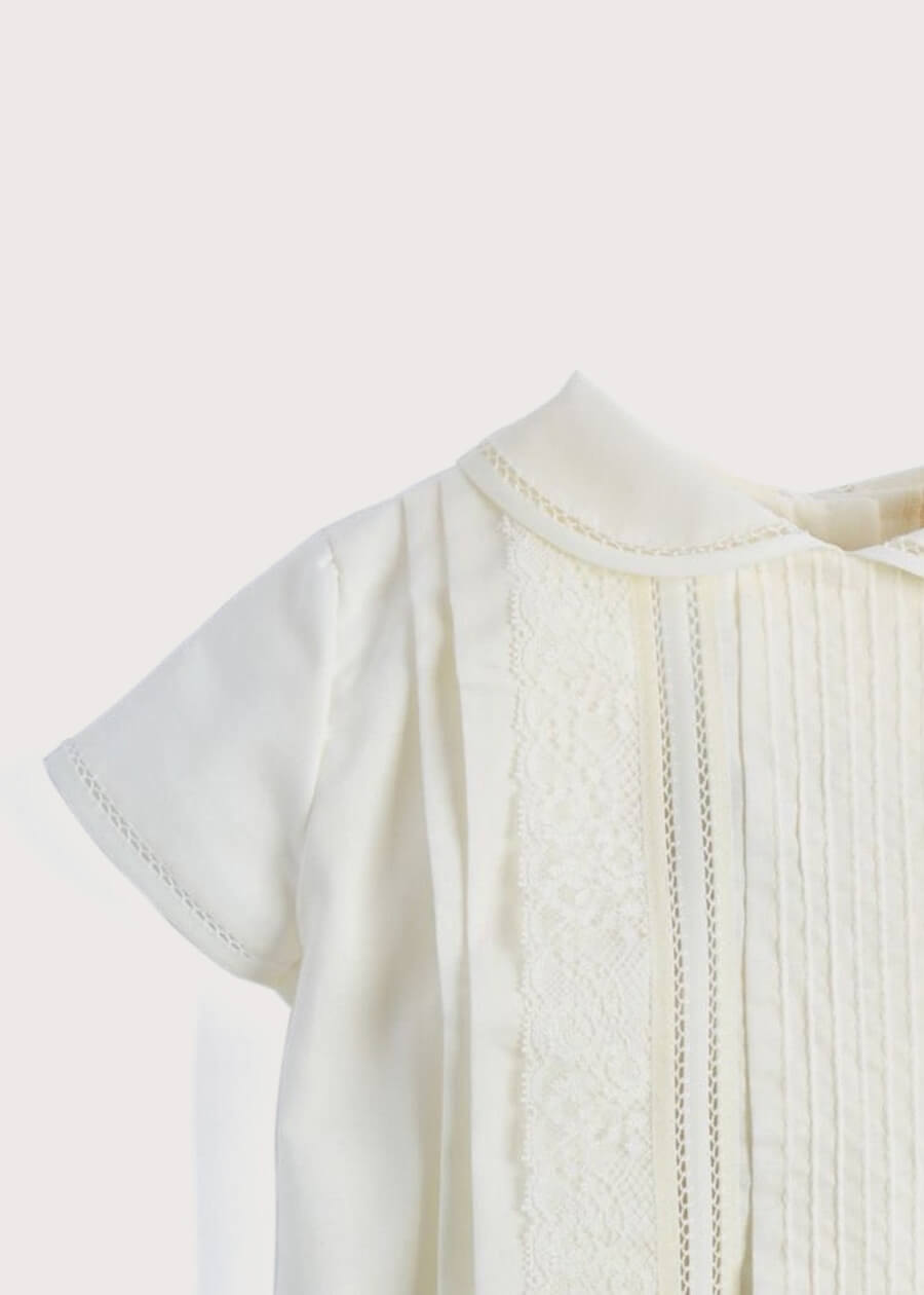 Ivory Panelled Christening Romper (3mths-2yrs) Rompers from Pepa London US