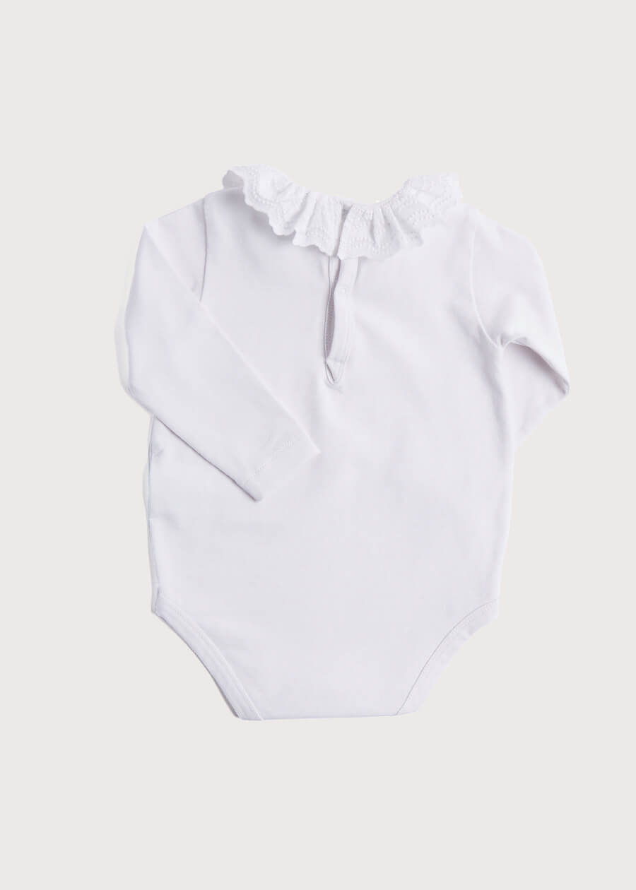 Frill Collar Long Sleeve Bodysuit in White (0mths-3yrs) TOPS & BODYSUITS from Pepa London US