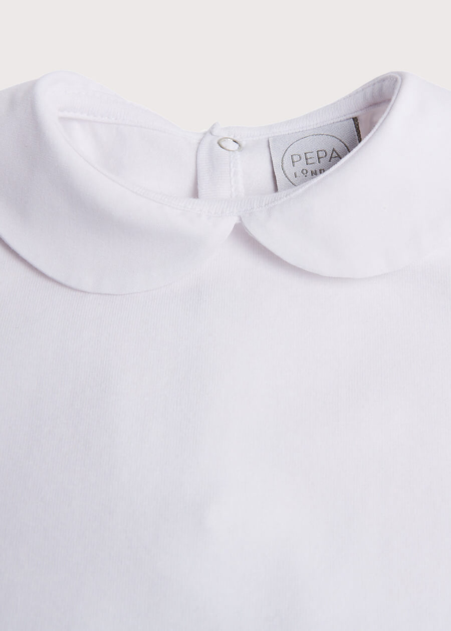 Peter Pan Collar Bodysuit in White (0mths-3yrs) Tops & Bodysuits from Pepa London US