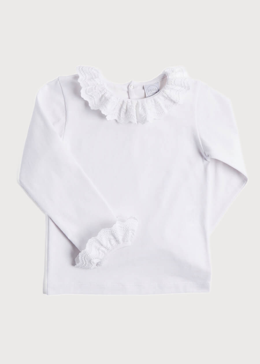 Frill Collar Long Sleeve Top in White (18mths-10yrs) Tops & Bodysuits  from Pepa London