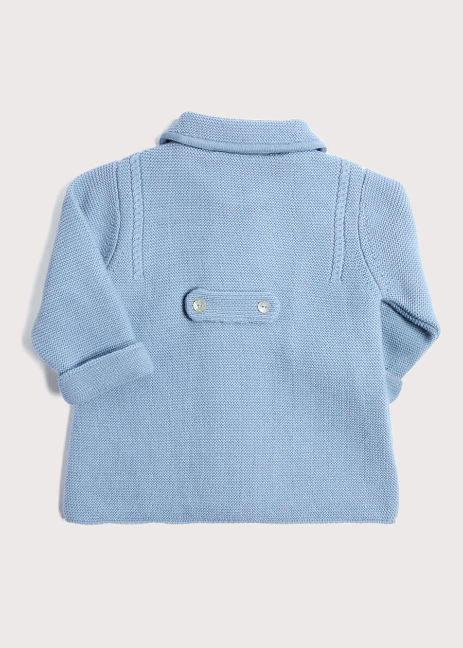 Double Breasted Knitted Buttoned Coat in Blue (6mths-2yrs) Knitwear from Pepa London US