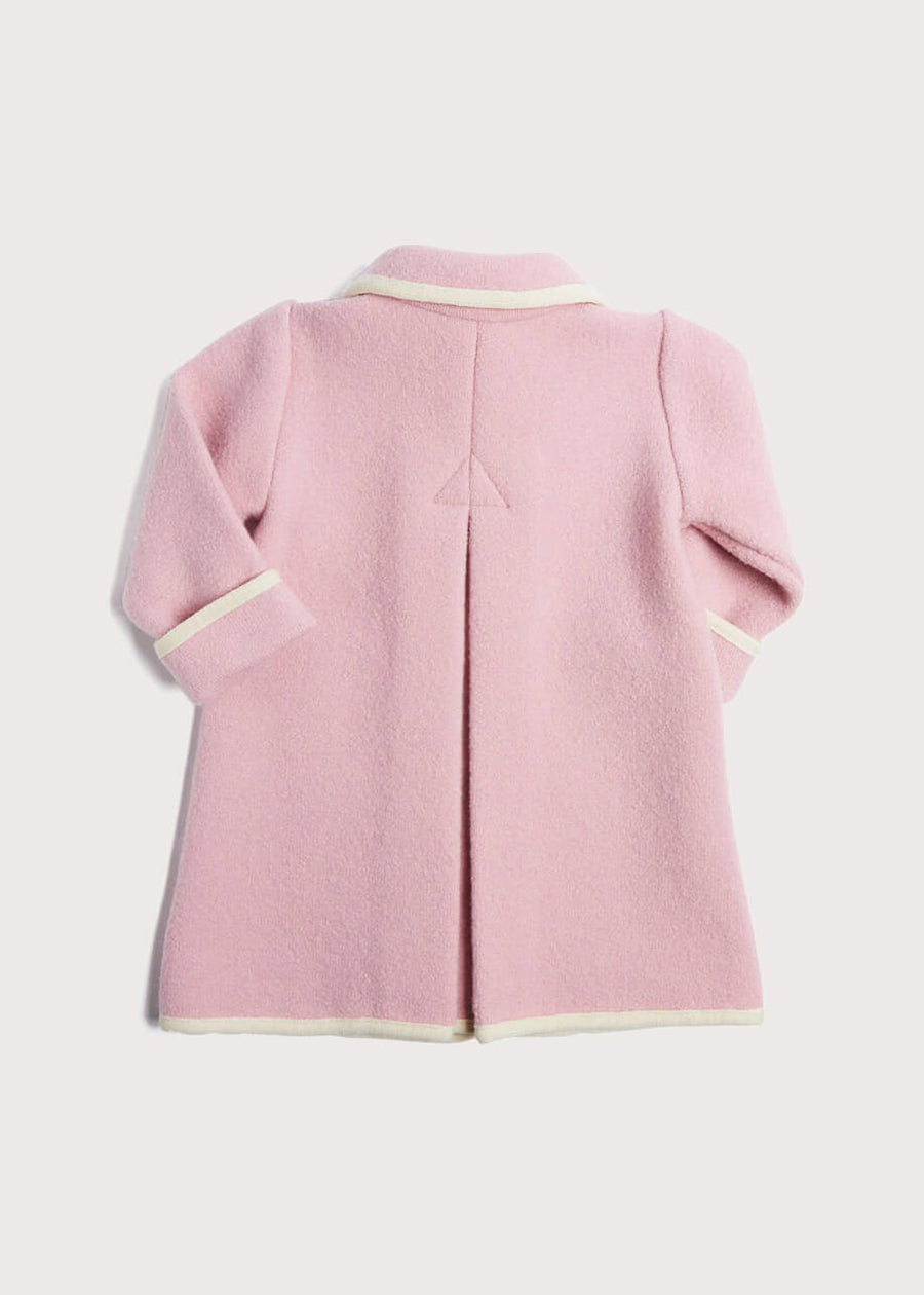 Austrian Double Breasted White Trim Coat in Baby Pink | Pepa