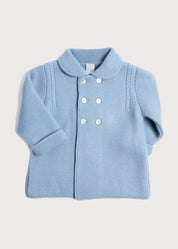 Double Breasted Knitted Buttoned Coat in Blue (6mths-2yrs) Knitwear from Pepa London US