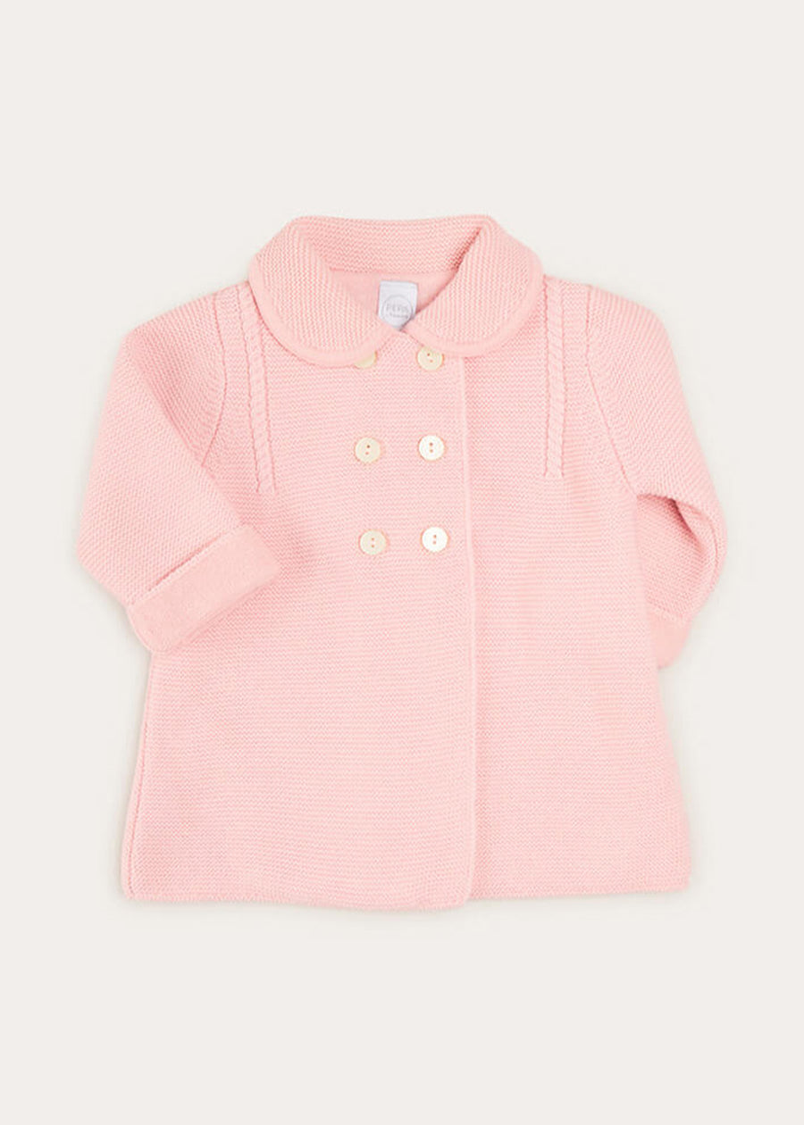 Knitted Double Breasted Coat In Pink (6mths-2yrs) COATS from Pepa London US
