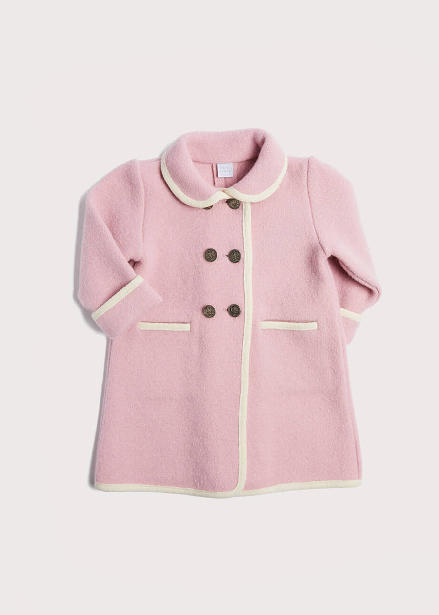 Austrian Double Breasted White Trim Coat in Baby Pink | Pepa