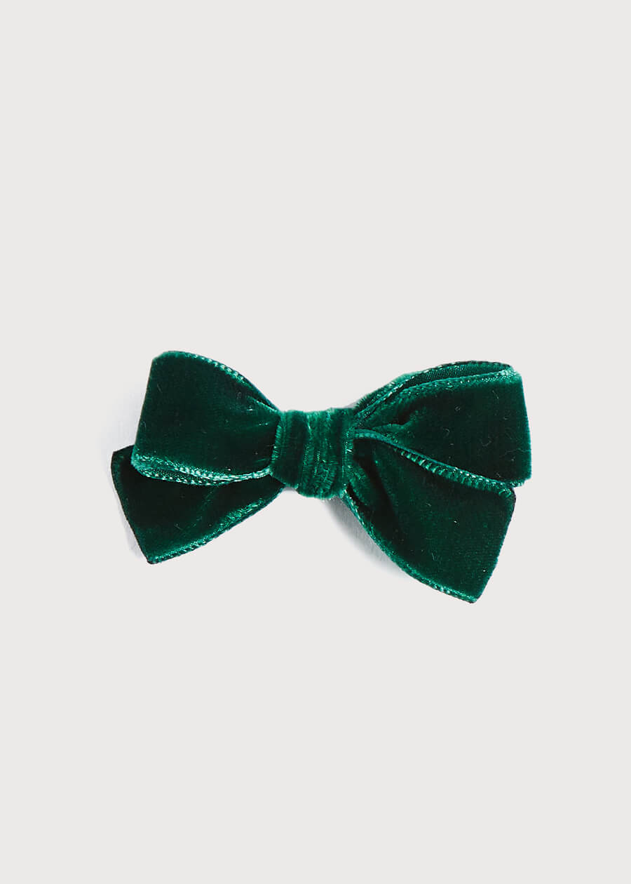 Velvet Medium-Bow Clip in Green HAIR ACCESSORIES from Pepa London