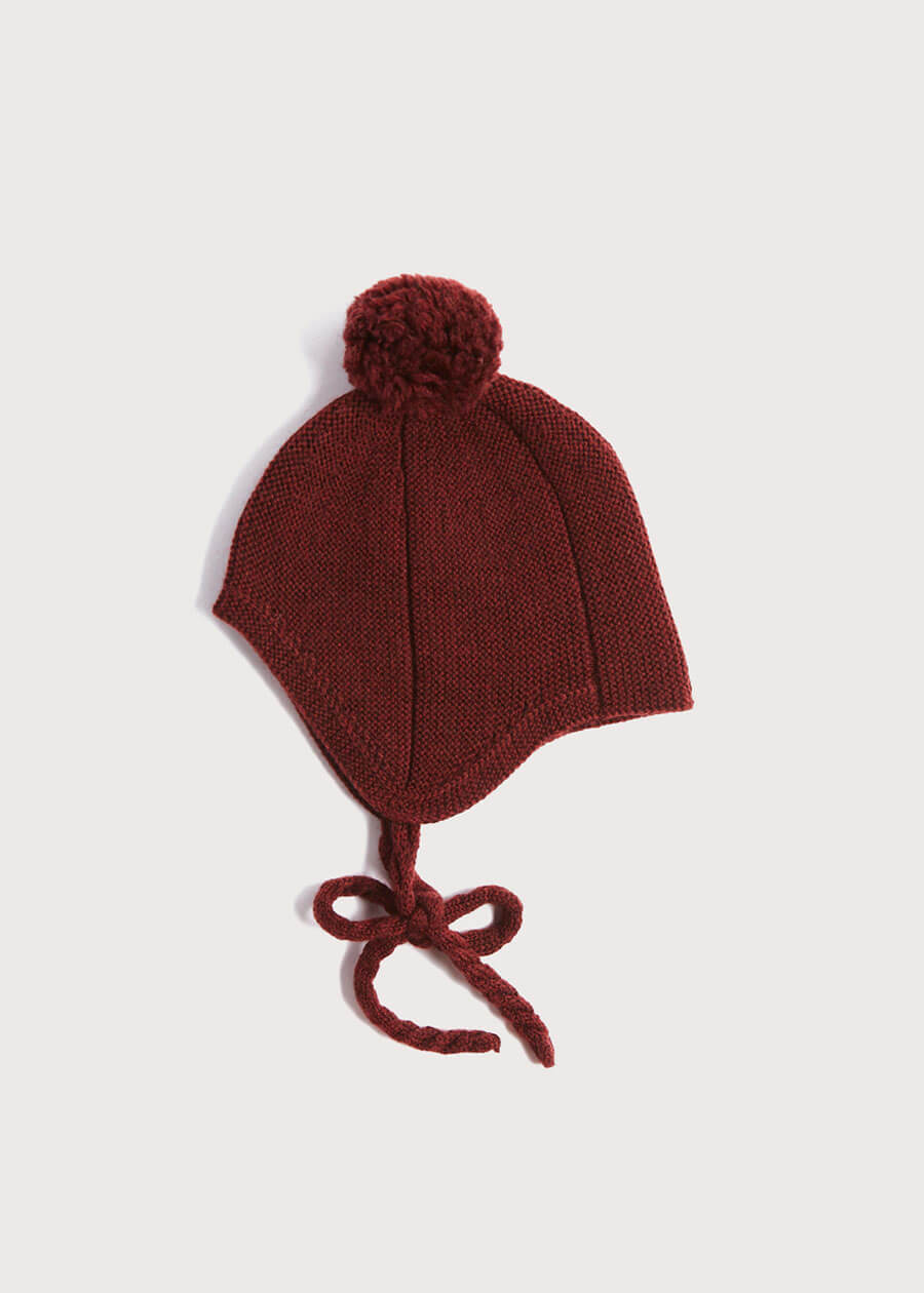 Knitted Merino Wool Winter Bonnet in Burgundy (S-L) KNITTED ACCESSORIES from Pepa London