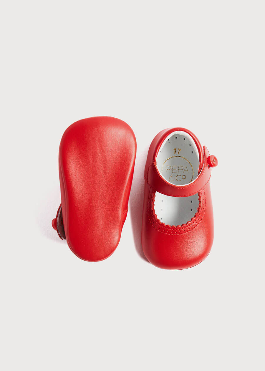 Leather Mary Jane Pram Shoes in Red (17-20EU) Shoes  from Pepa London