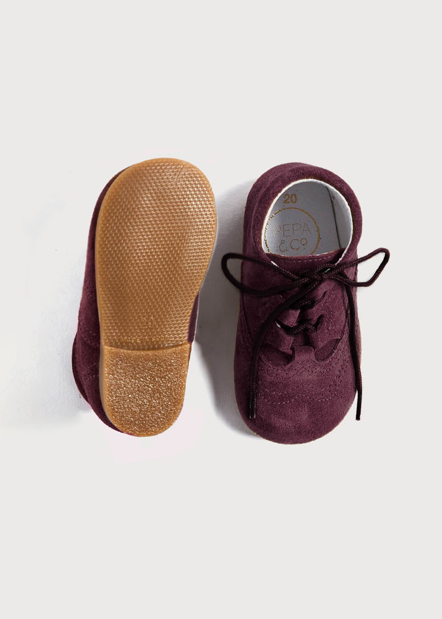 Suede Oxford Baby Booties in Burgundy (20-26EU) Shoes from Pepa London US