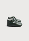 Leather T-Bar Pram Shoes in Green (17-20EU) Shoes  from Pepa London US