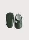 Leather T-Bar Pram Shoes in Green (17-20EU) Shoes  from Pepa London US