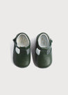 Leather T-Bar Pram Shoes in Green (17-20EU) Shoes  from Pepa London US