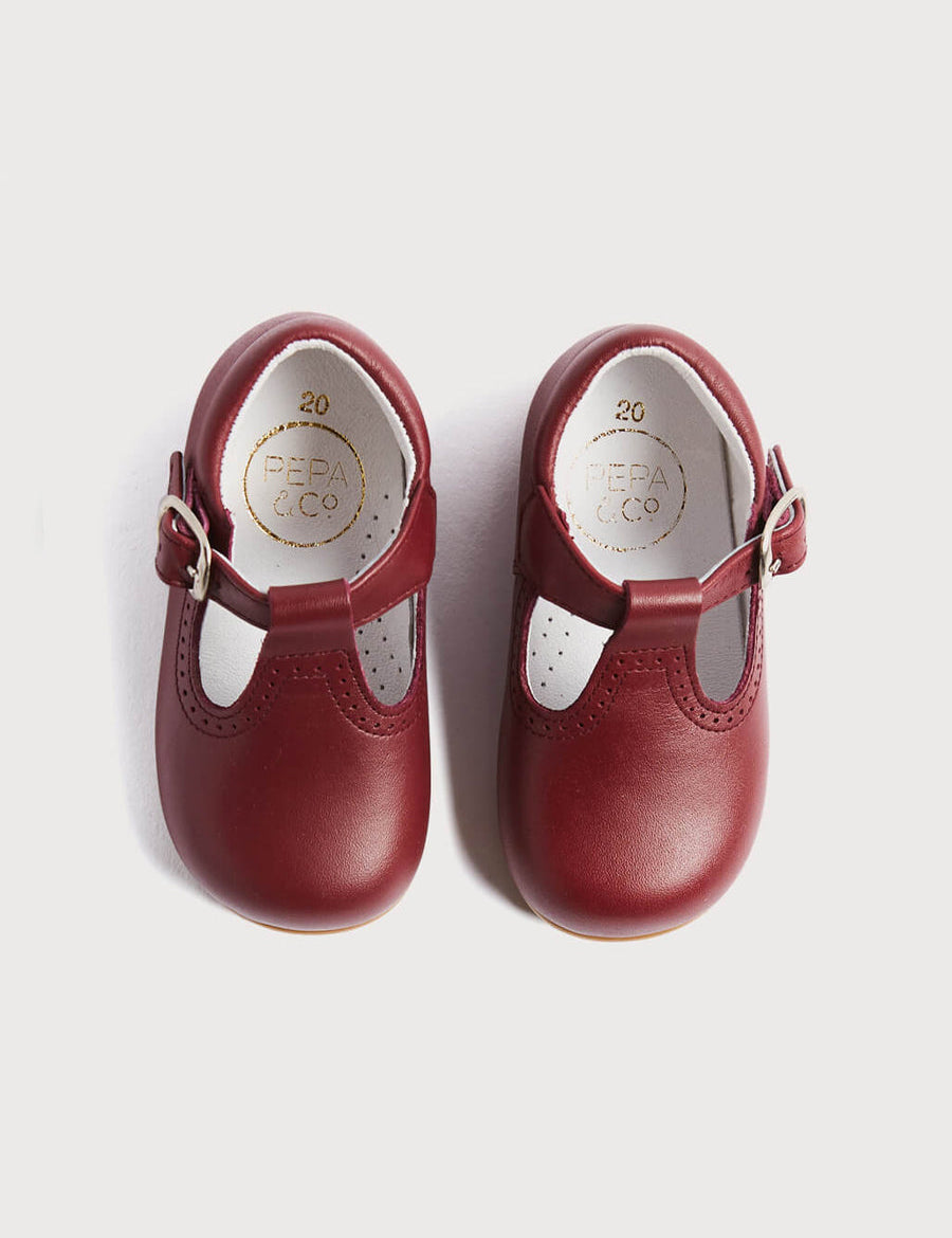 T-Bar Baby Shoes in Burgundy (20-26EU) Shoes  from Pepa London