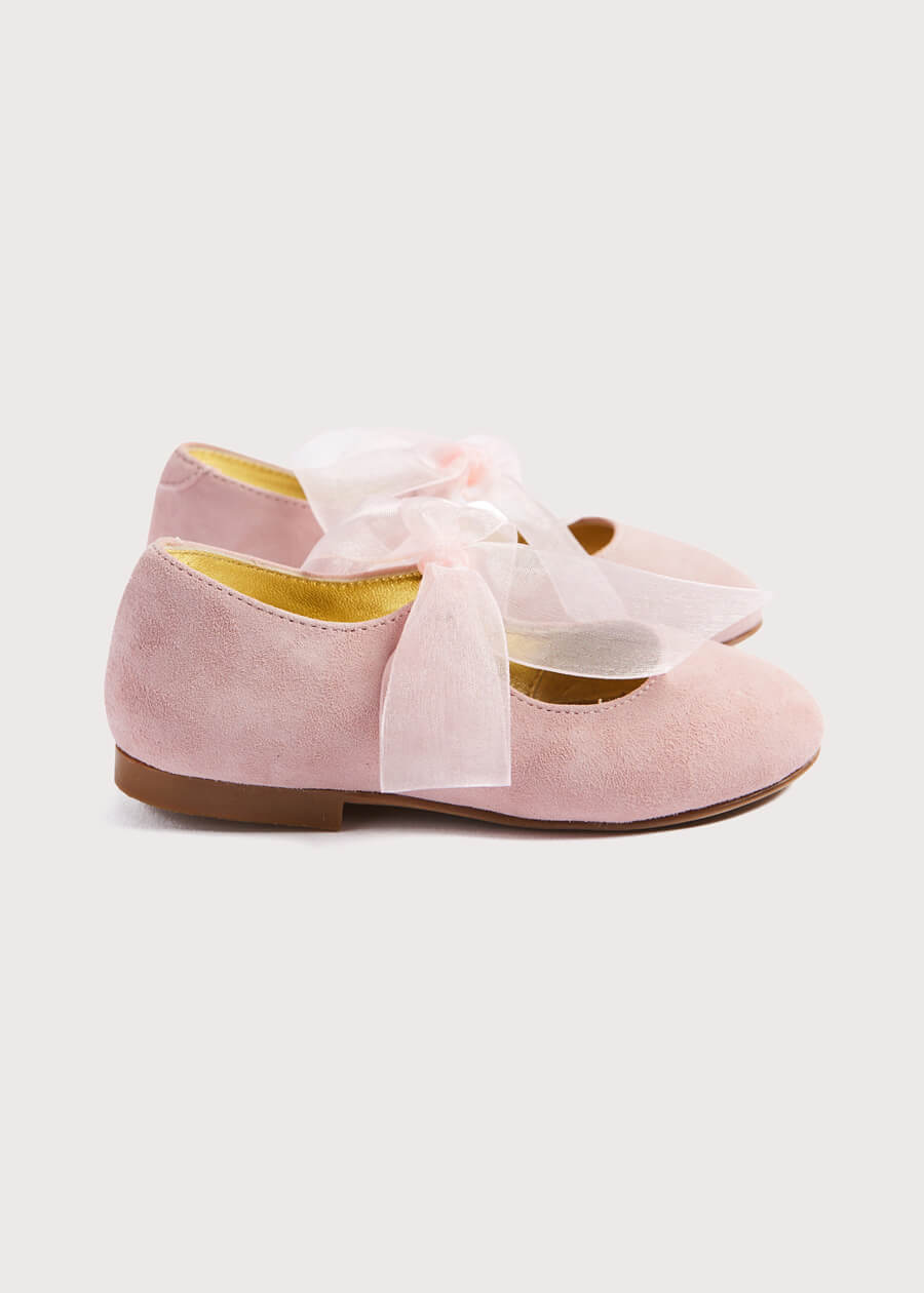 Suede Mary Jane Shoes in Pink With Organza Bow (24-34EU) SHOES from Pepa London US