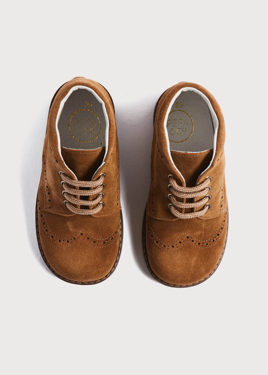 Suede Lace-Up Brogue Boots in Brown (24-30EU) Shoes from Pepa London US